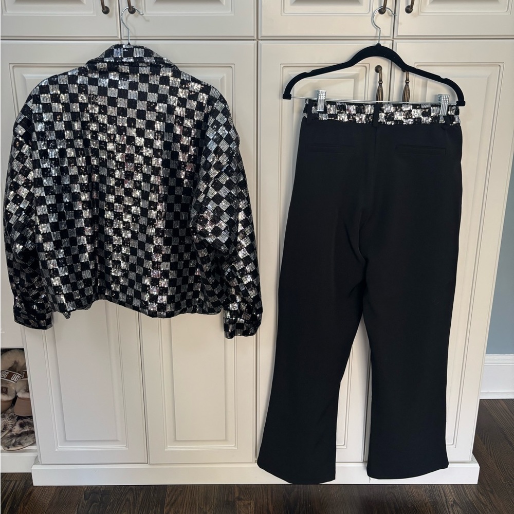 Kate Hewko black and silver sequin checkerboard jacket.